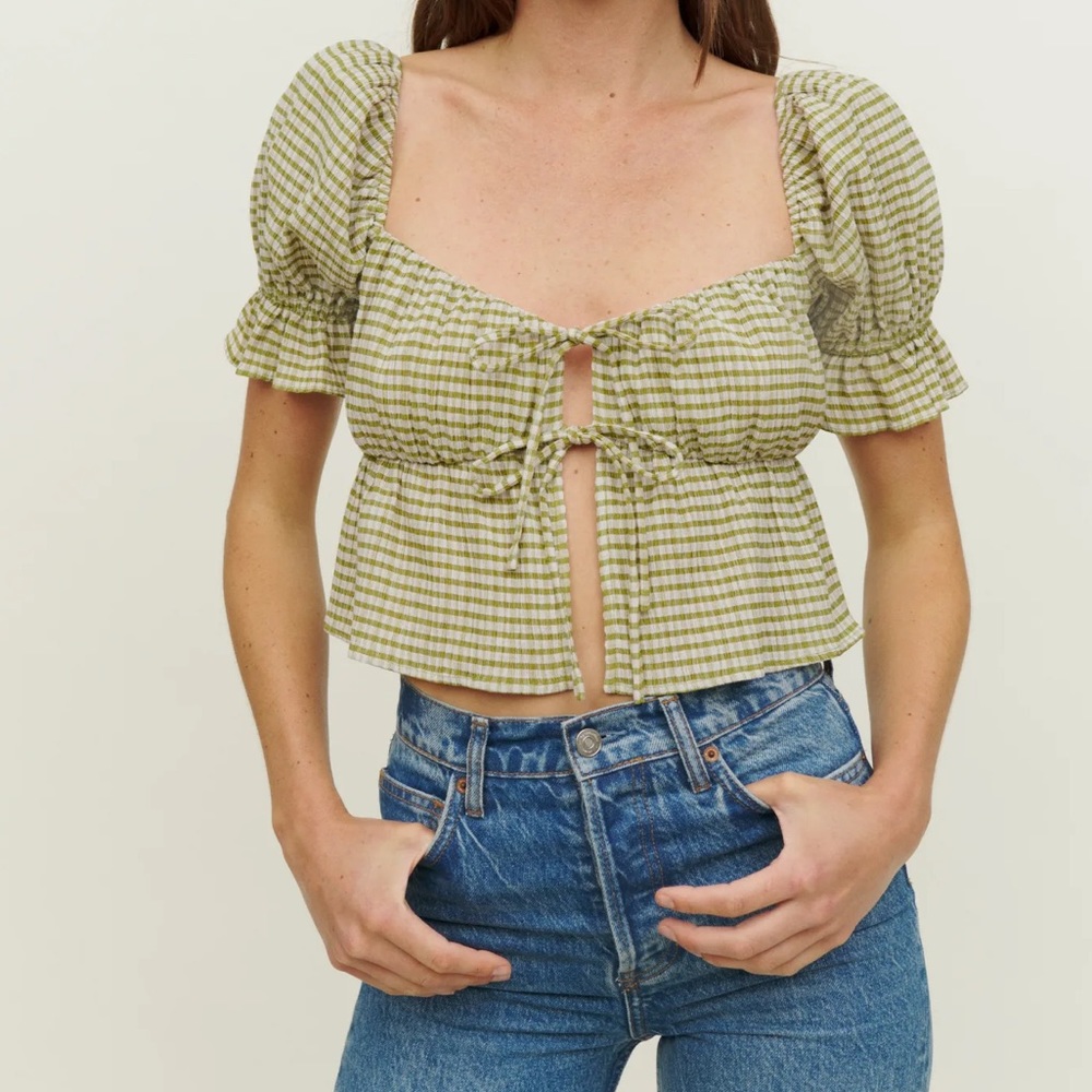 Reformation Lena Top in Green Check
